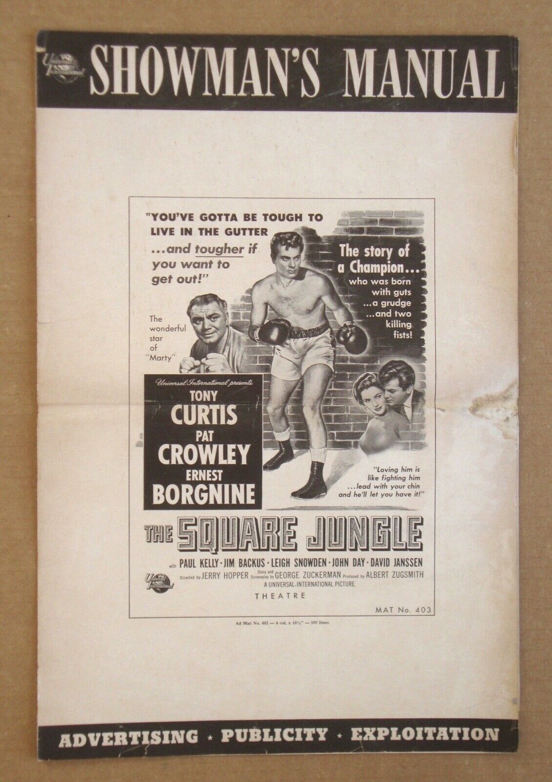 The Square Jungle Ernest Borgnine Tony Curtis Film Noir Boxing Pressbook
