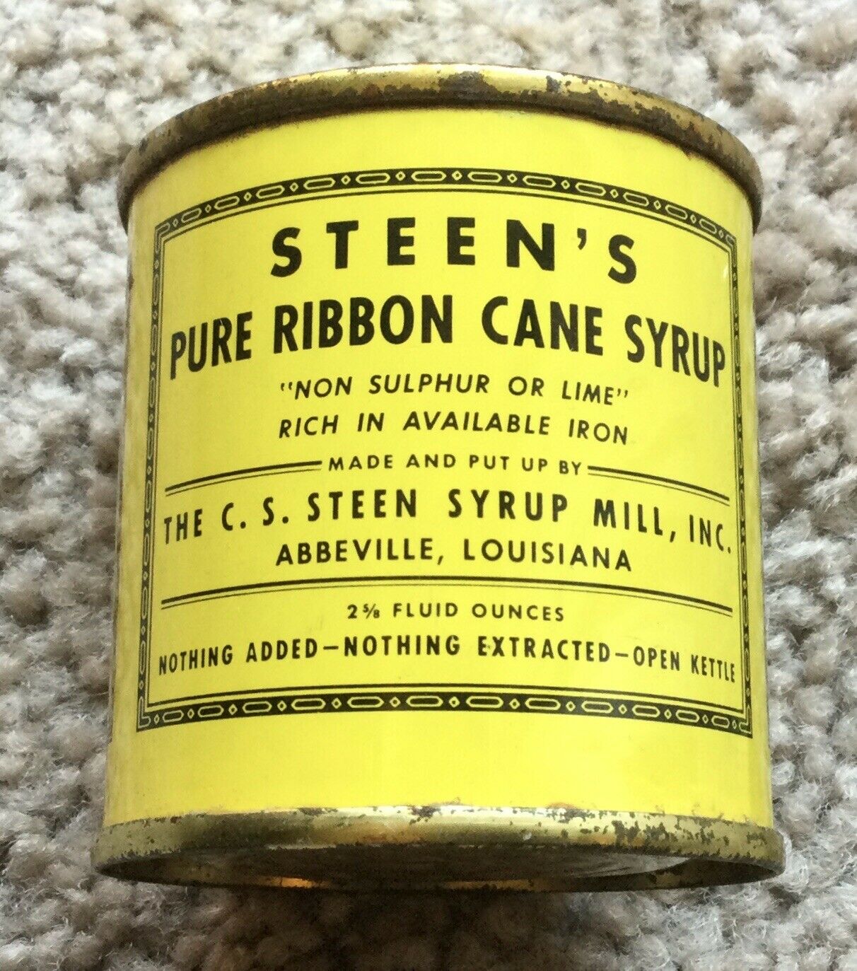 Full Steen’s Pure Ribbon Cane Syrup Advertising Tin Can Abbeville Louisiana