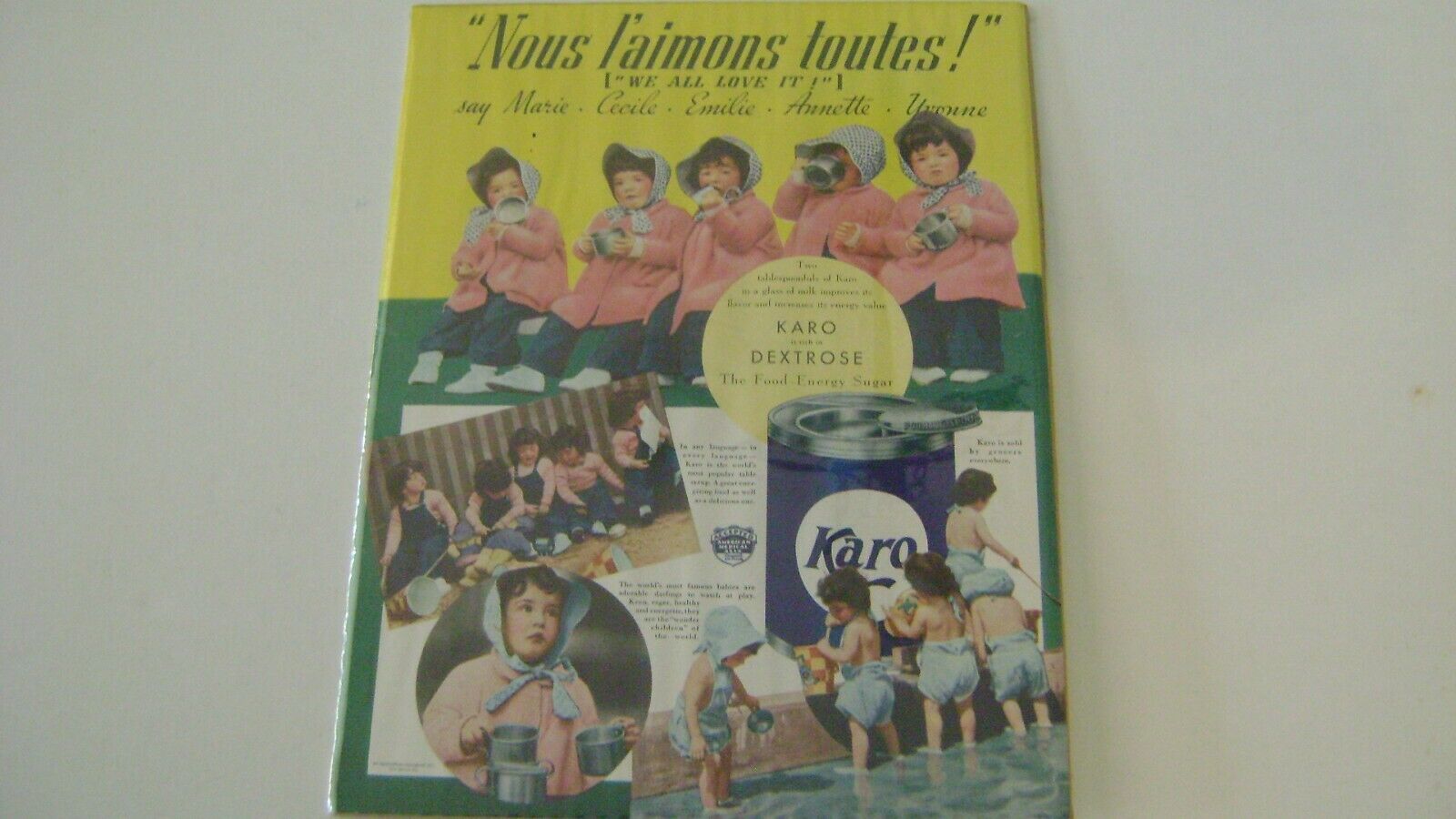 14" Vintage Original Dionne Quintuplets - Karo Syrup Ad Adorable Pictures-mint
