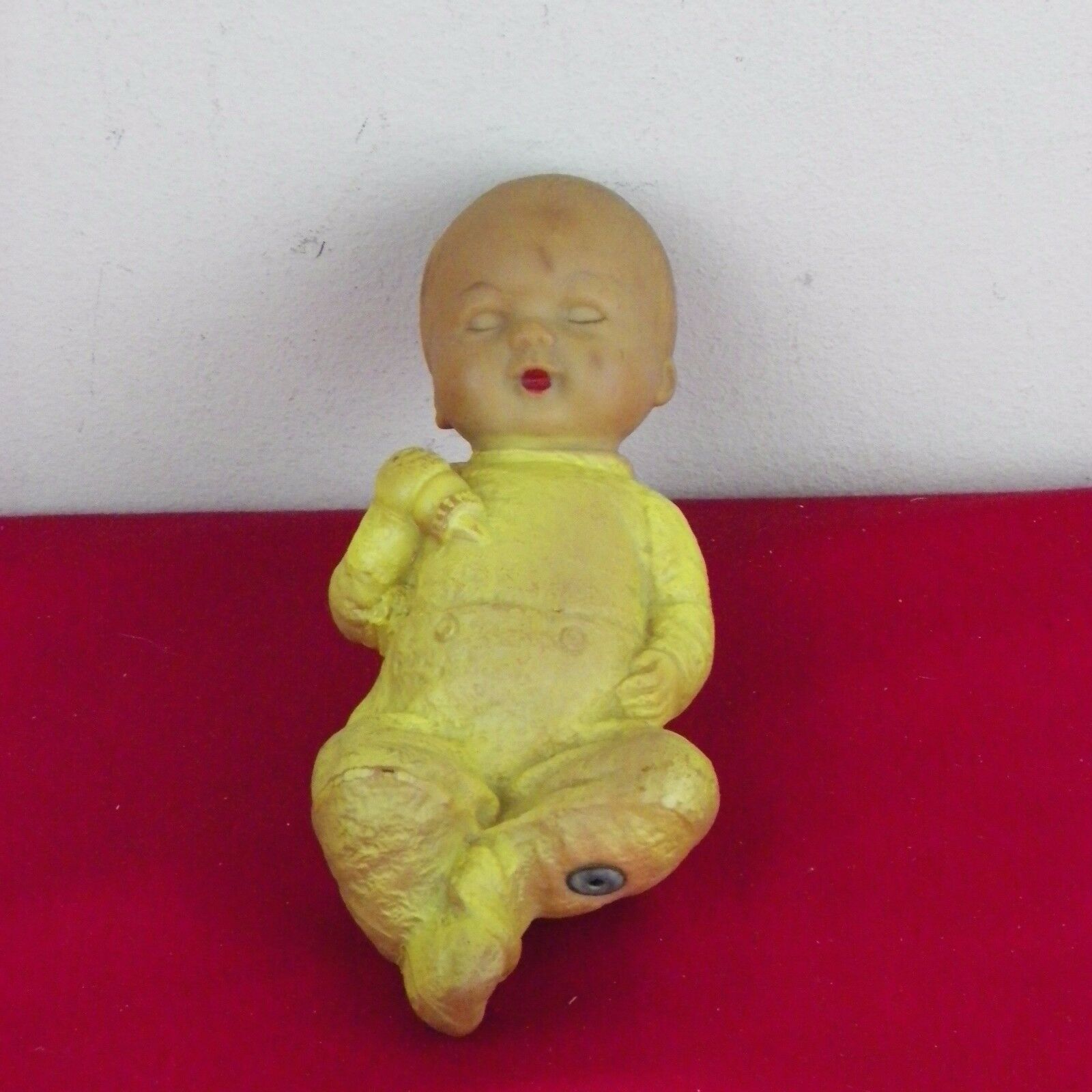 Vintage Rubber Doll Squeaker 8" Yellow Pajamas Works Baby Bottle