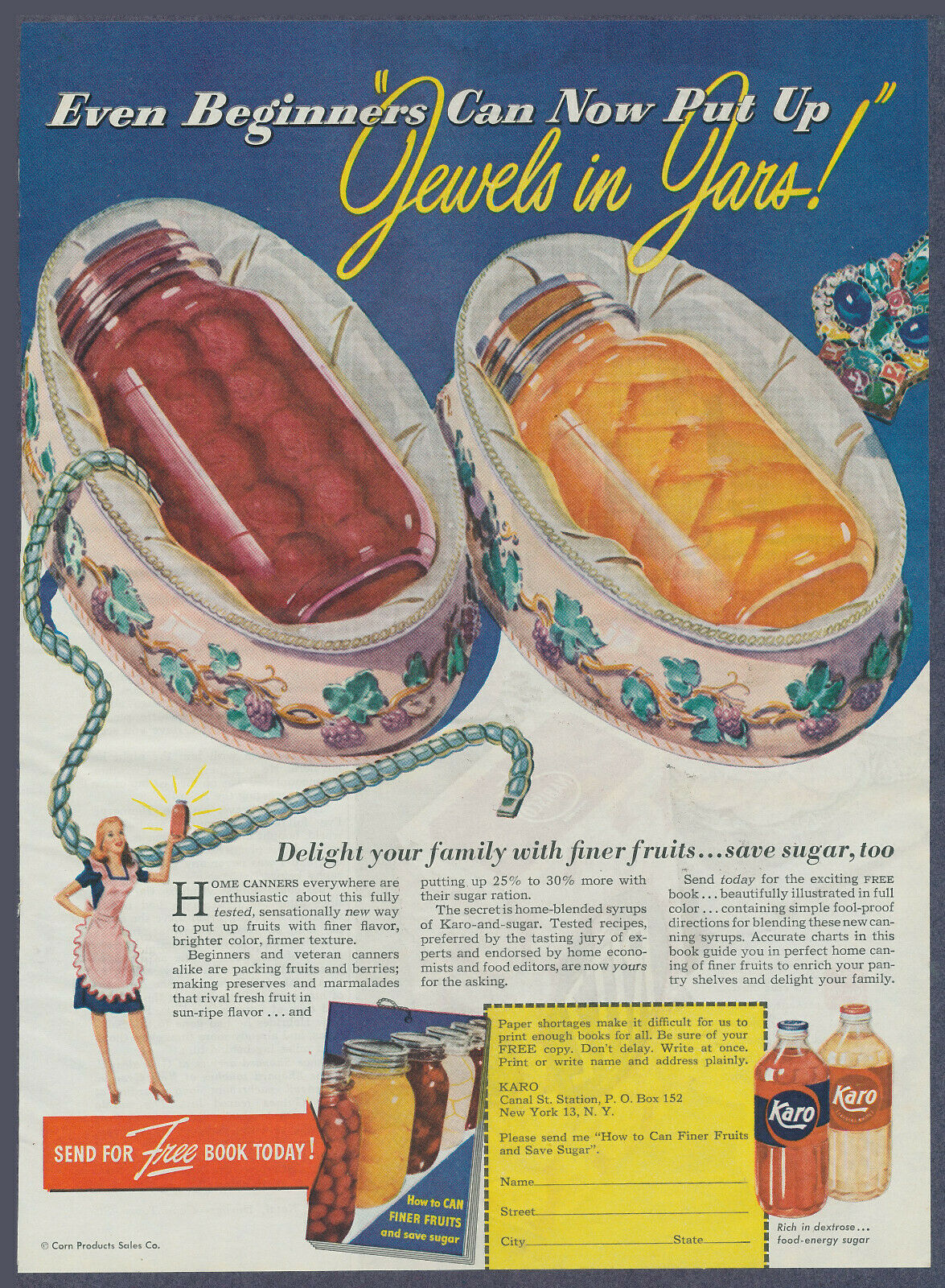 Karo Syrup Fruit Jars Canning Peaches Vintage Magazine Print Ad 1945