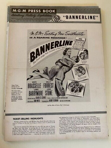 Bannerline Pressbook 1951 Keefe Brasselle, Sally Forrest, Lionel Barrymore