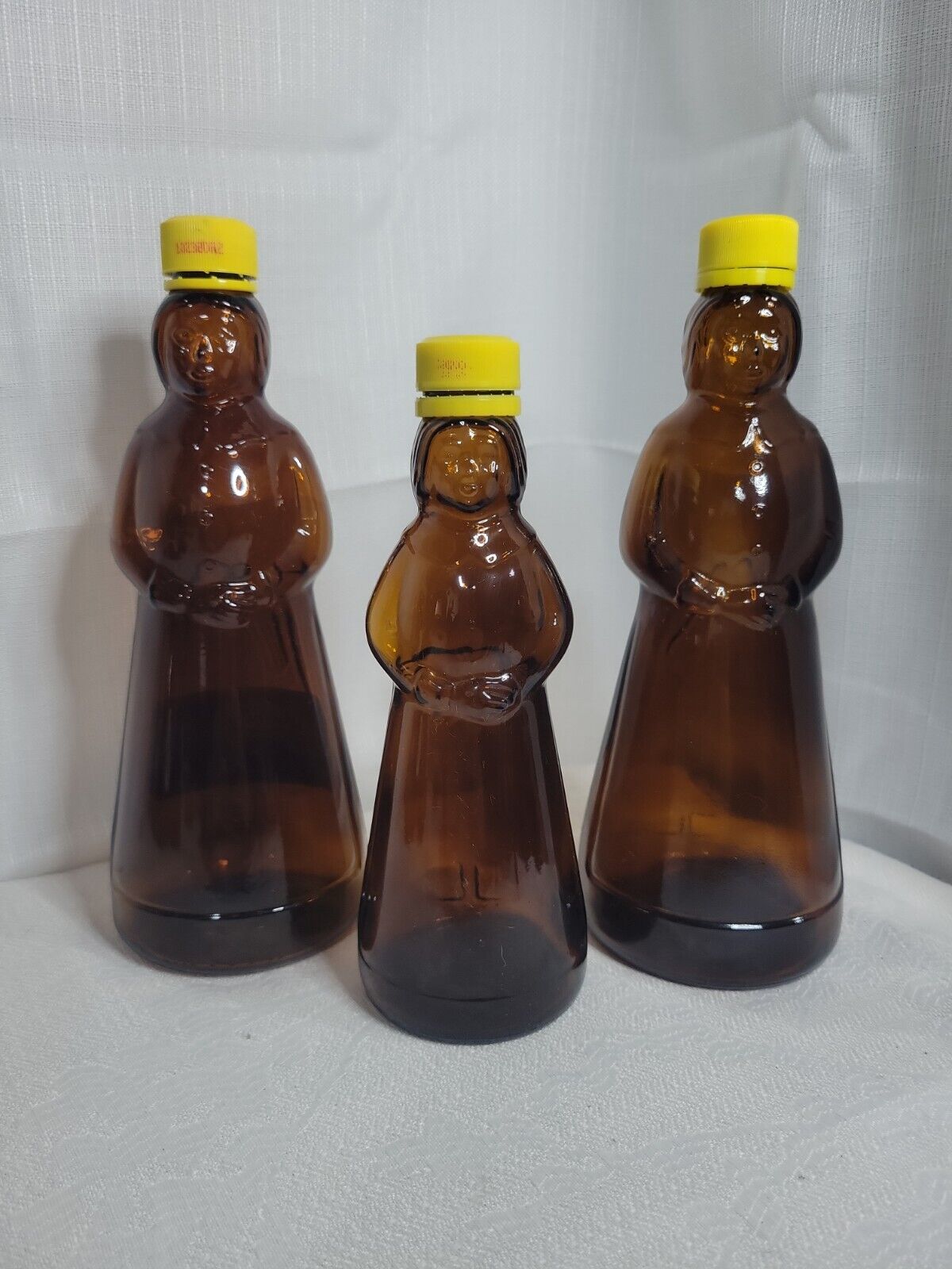 Vintage Mrs Butterworths Syrup Amber Glass Bottles Empty Lot Of 3 Various Sizes
