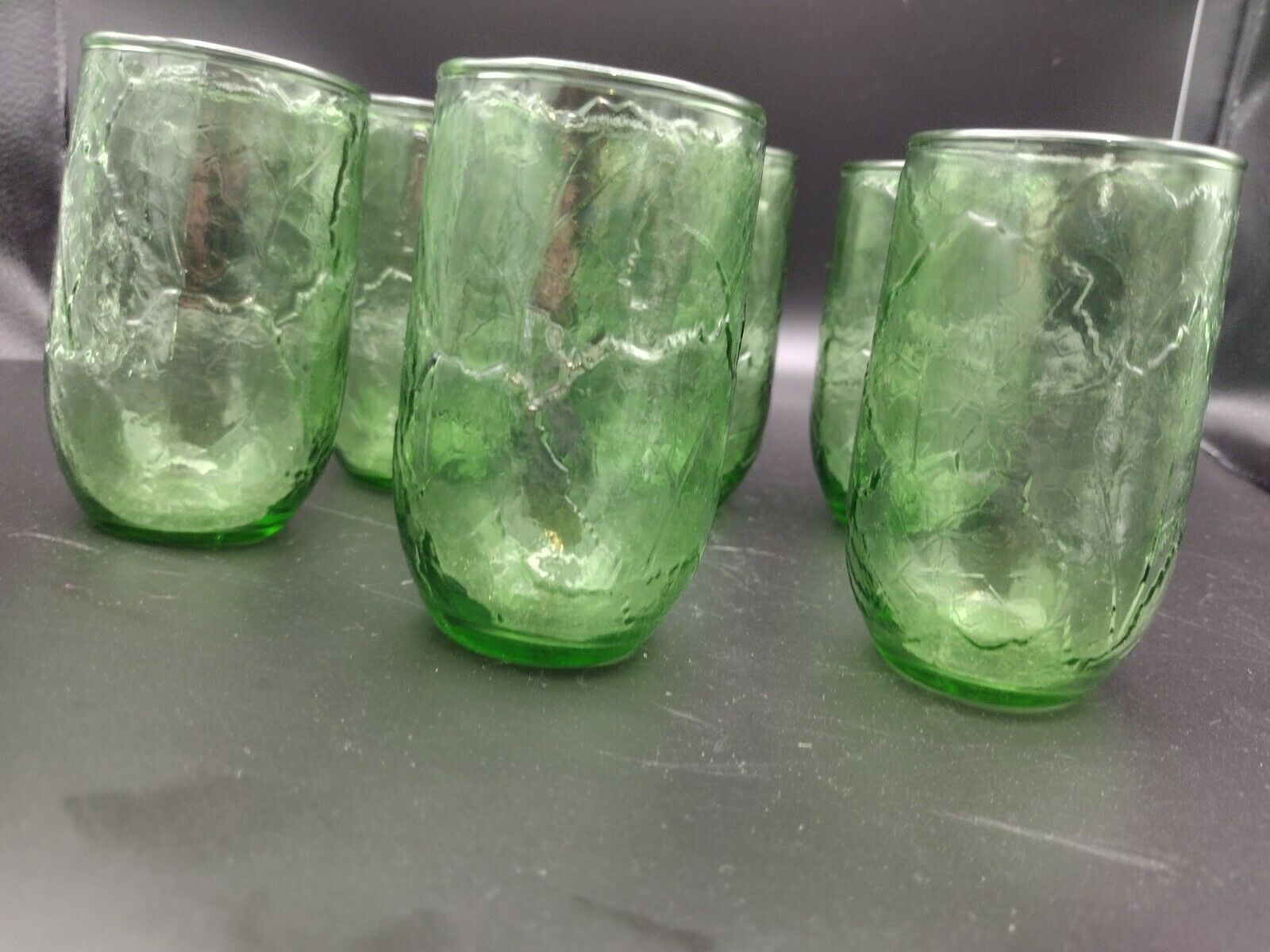 6 Vintage Hand Blown Small Glassware, Green Cabbage Leaf Sigma Secla Portugal