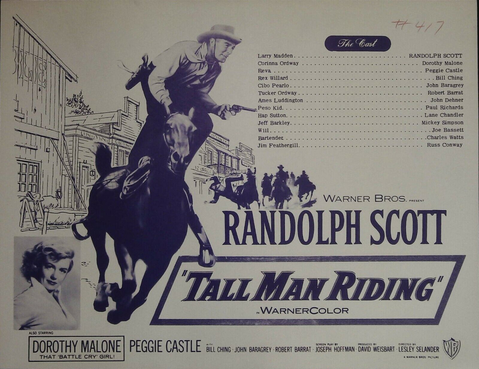 Tall Man Riding Synopsis Sheet 1955 Randolph Scott, Dorothy Malone